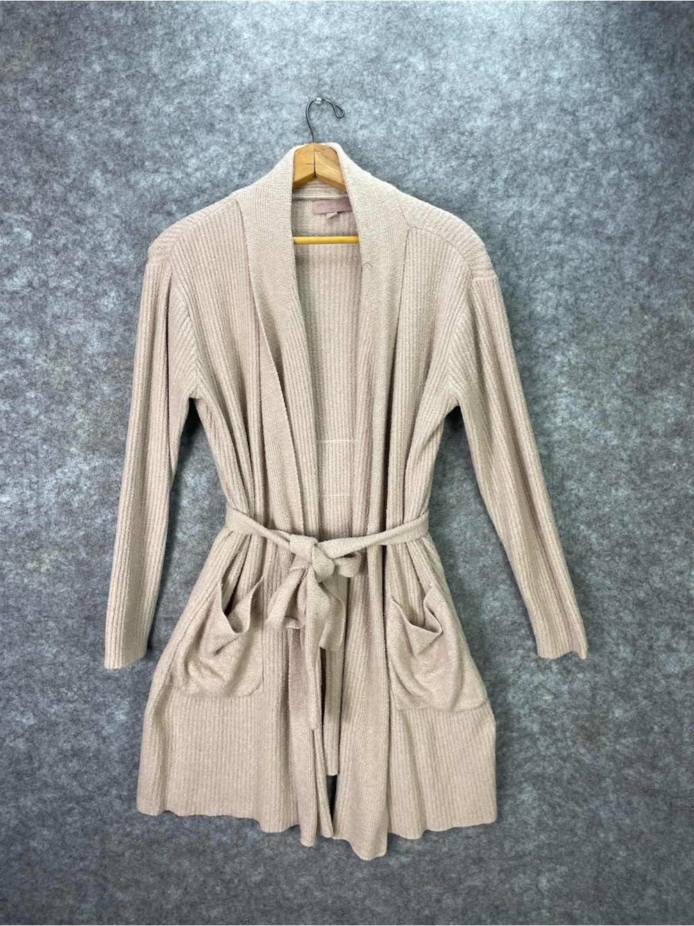 Barefoot Dreams Womens Robe S/M Beige CozyChic Lite Belted Pocket bathrobe